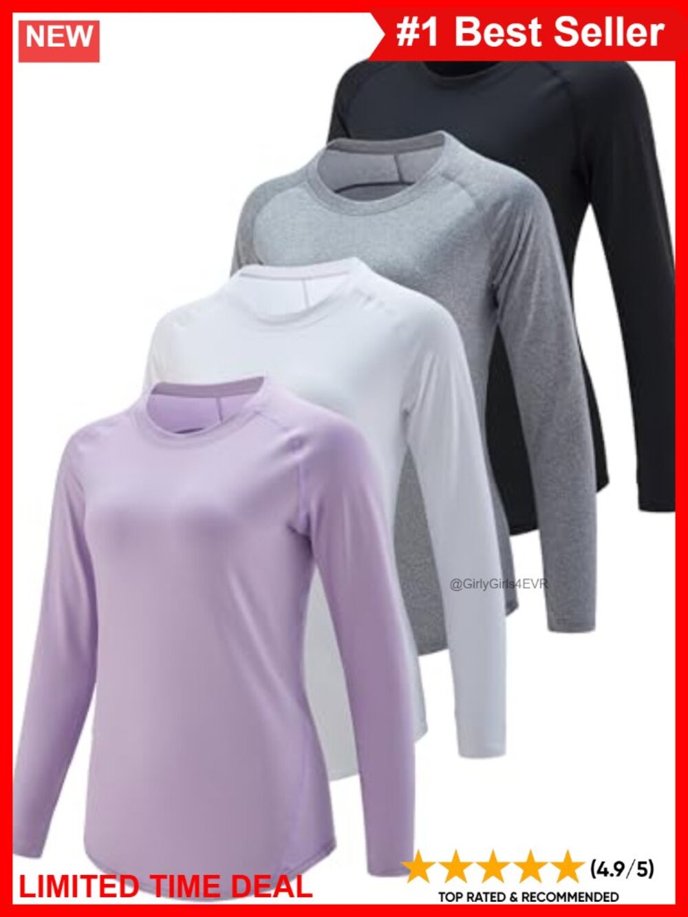Women's Long Sleeve Athletic Tops 4 Pack Moisture Wicking Workout Tees